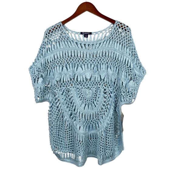 New Roamans Crochet Blouse Blue Open Knit Top Short Sleeve Women's 18 20 - Picture 3 of 10